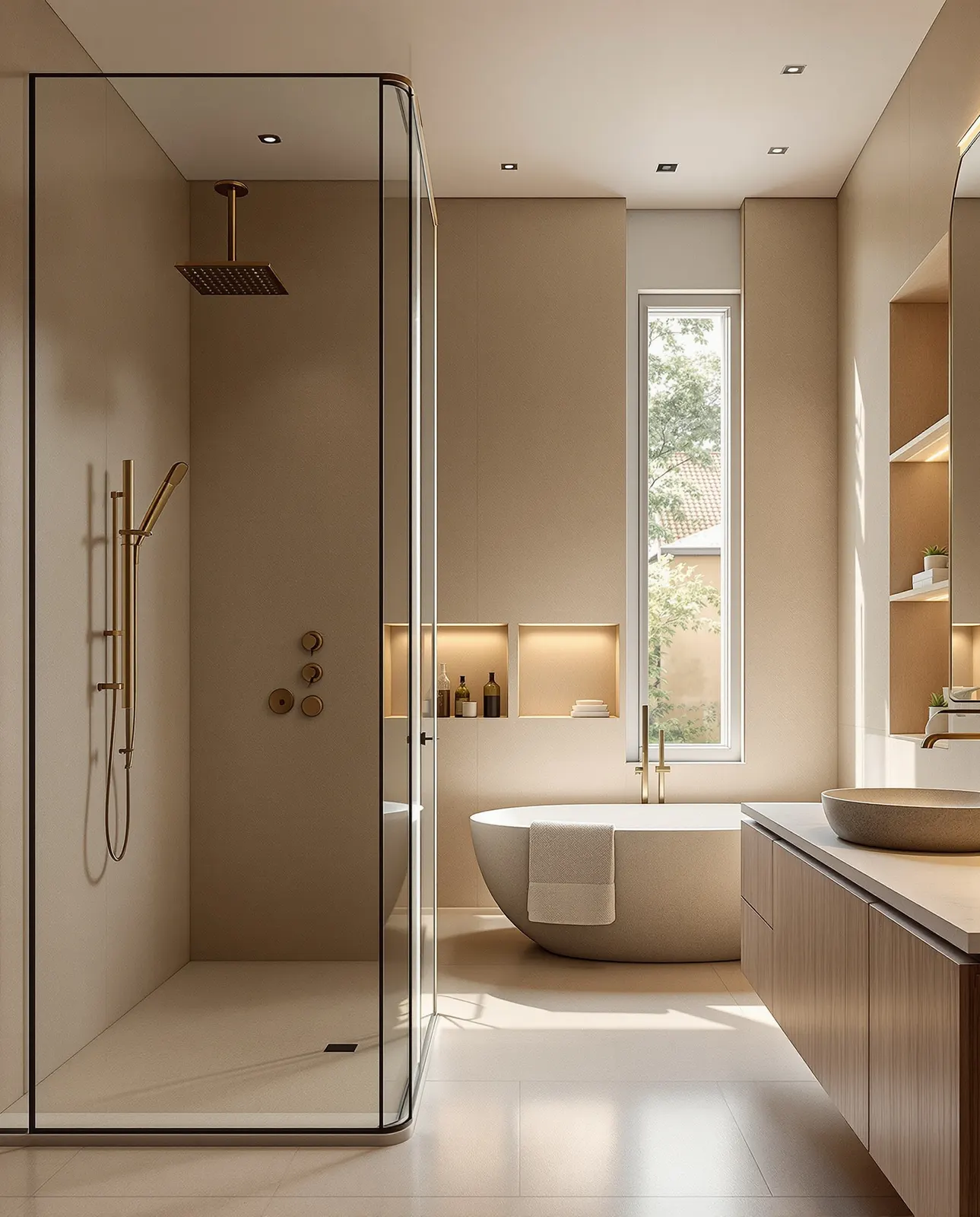 Microcement bathroom with a stone bath (inspiration image)